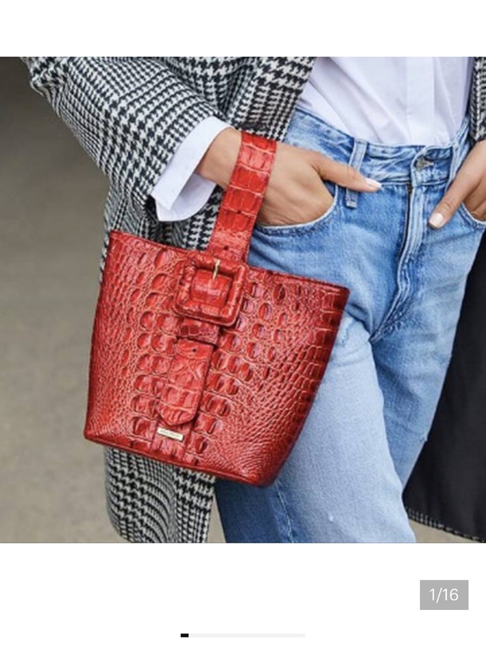 EUC Brahmin Faith handbag in cranberry leather buckle detail